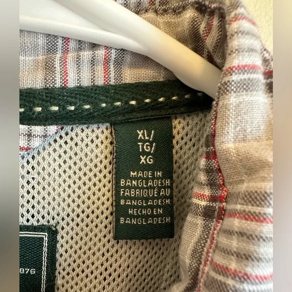 Men’s XL G H Bass For Hard Service Plaid Button Down Short Sleeve Shirt Red Grey - Picture 4 of 9